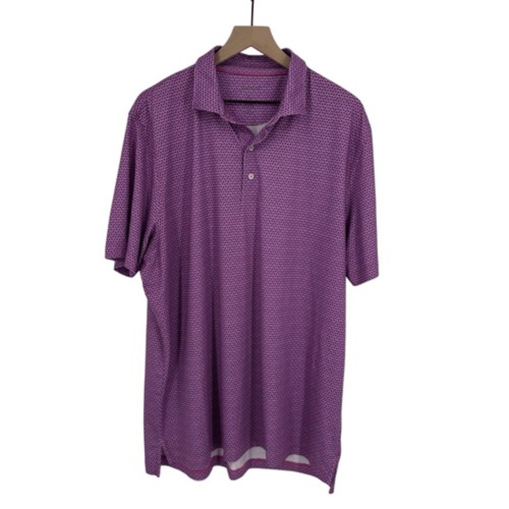 Johnnie-O Polo Shirt Mens XL Pink Taffy Crest Geometric UPF 50 Stretch Golf